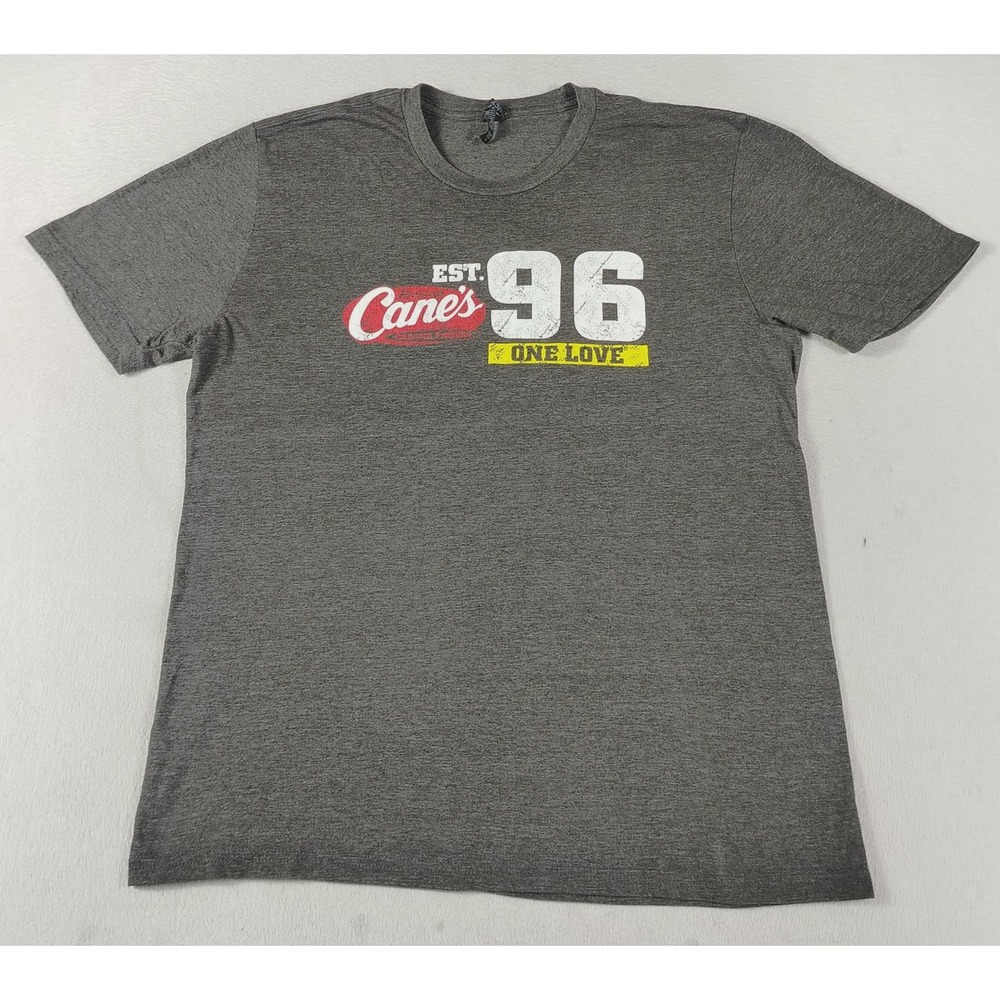 Raising Cane's Shirt Mens Large Gray EST 96 One Love Graphic Tee Restaurant